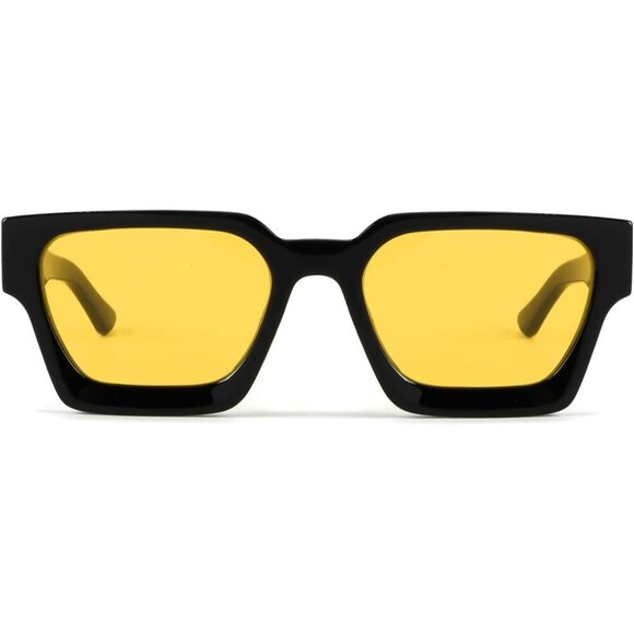 🆕Women Yellow Trendy Square Fashion Rectangle Shades Designer Style Sunglasses - Picture 2 of 7